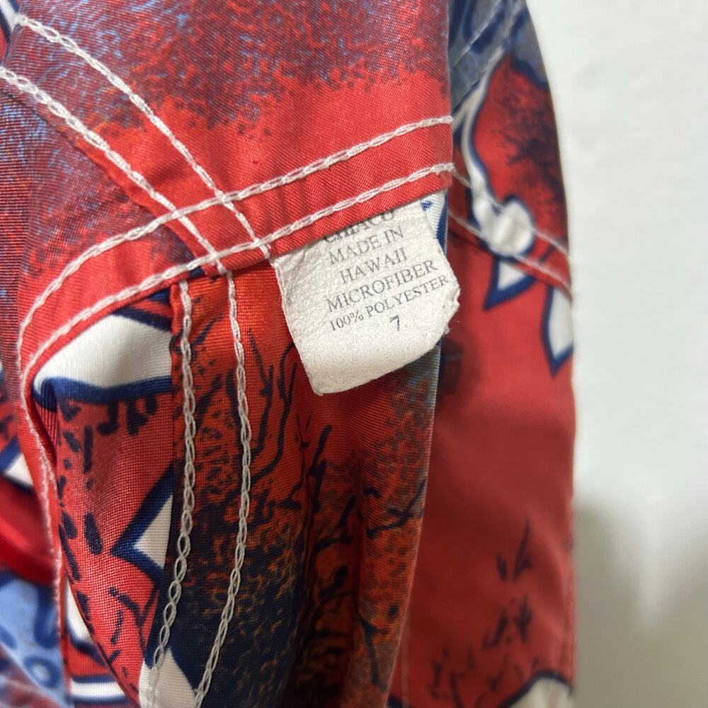 Vintage 90’s Hawaiian Board Shorts Coconut Girl Tropical Hibiscus Red Blue Sz 5 - Picture 5 of 8